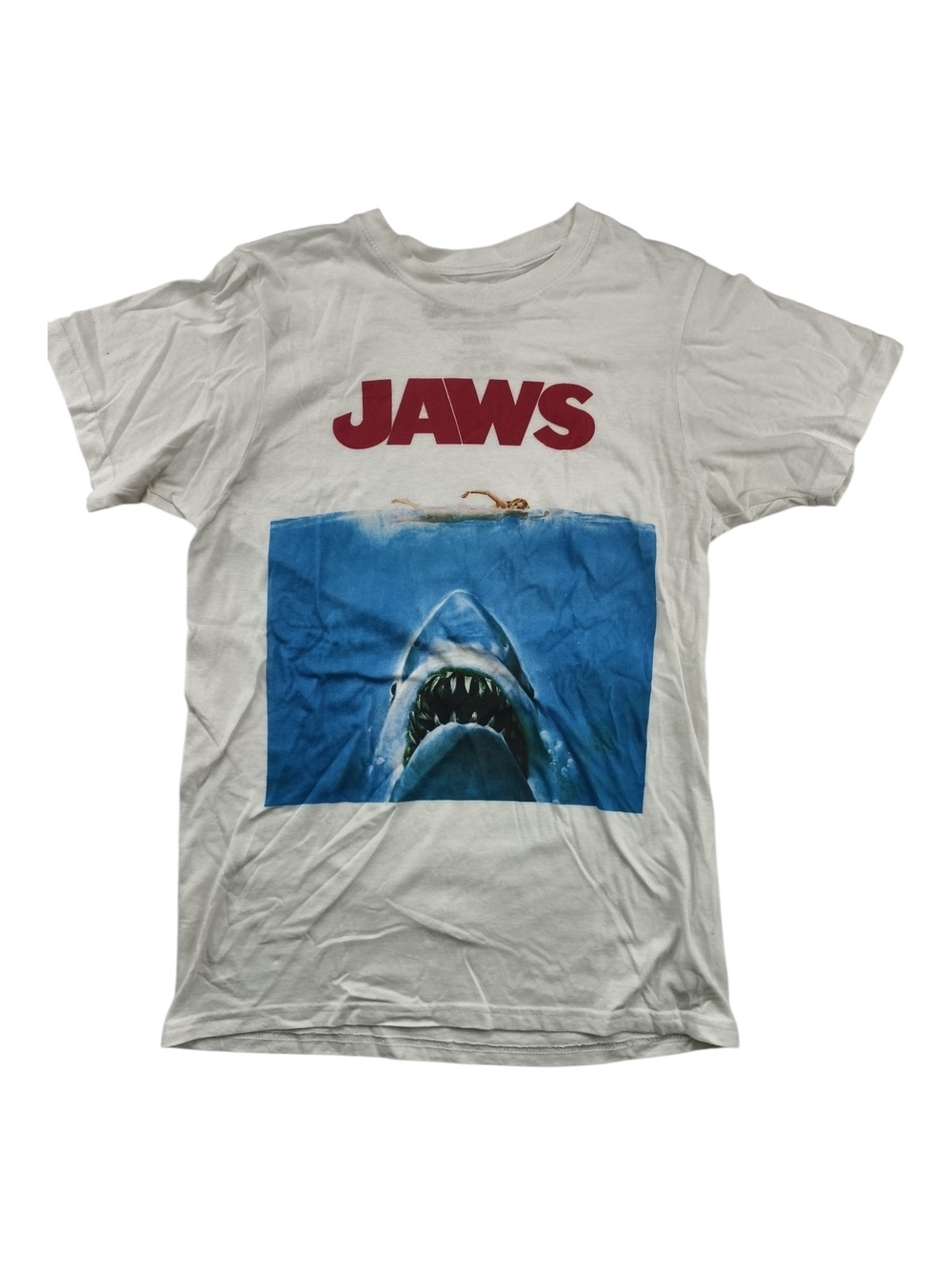 White Blue Red JAWS Movie Graphic T-Shirt Tee Men's S Slim Fit Film Tee Unisex
